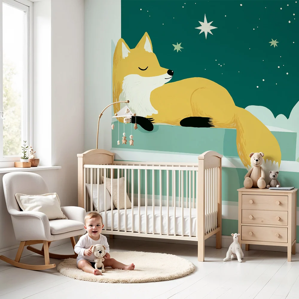 Papel de parede crianç | Raposa adormecida sob as estrelas