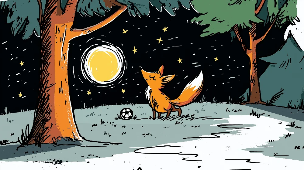 Papel de parede crianç | Raposa brincar sob lua e as estrelas