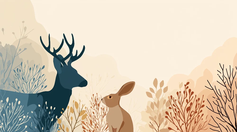 Papel de parede crianç | Raposa e coelho num cenário florestal tranquilo
