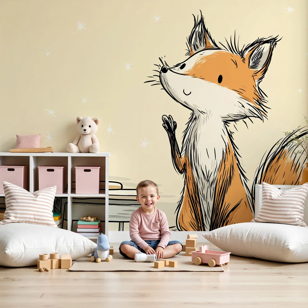 Papel de parede crianç | Raposa curiosa na sala de aula