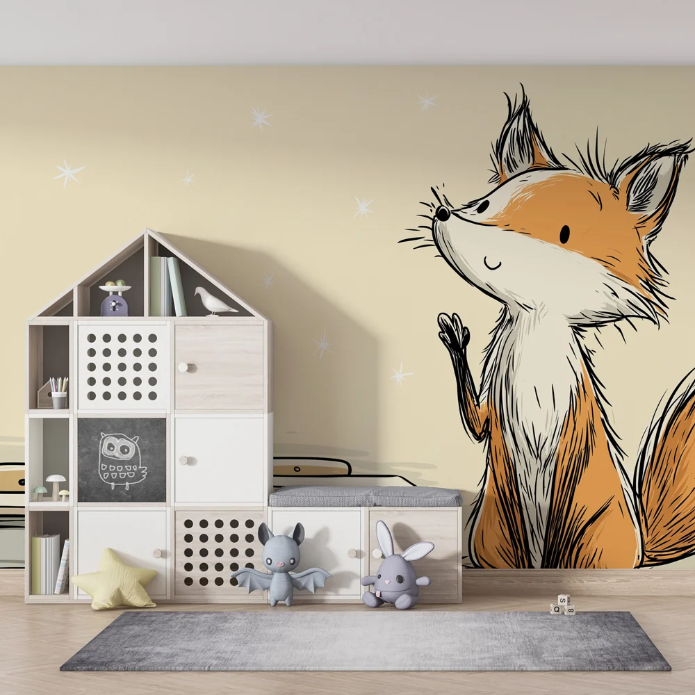Papel de parede crianç | Raposa curiosa na sala de aula