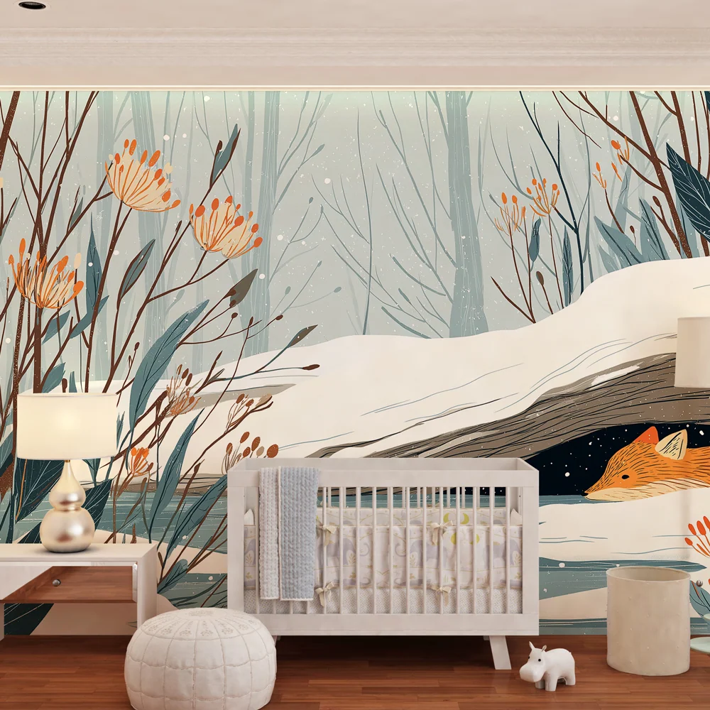 Papel de parede crianç | Raposa descansando numa paisagem de inverno
