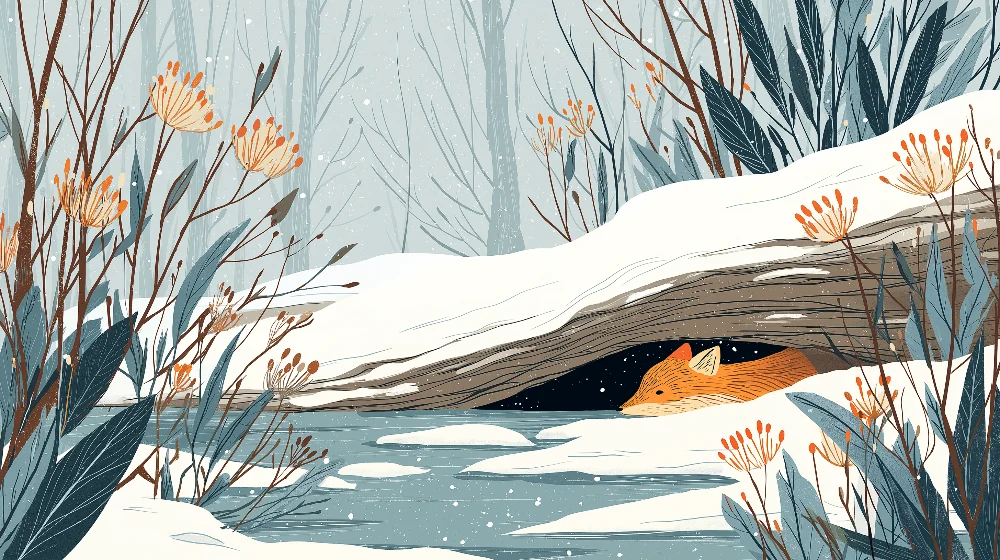Papel de parede crianç | Raposa descansando numa paisagem de inverno