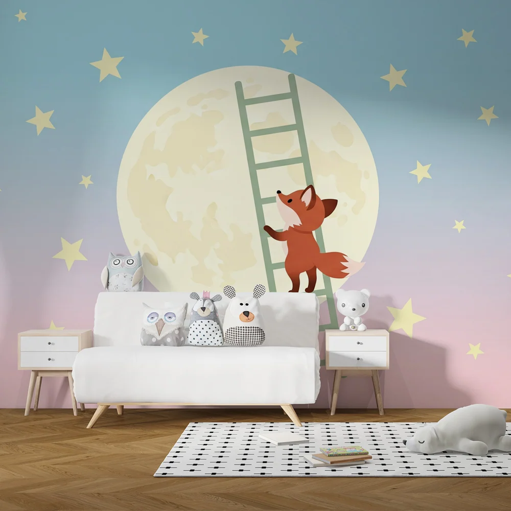 Papel de parede crianç | Raposa exploradora em um céu estrelado