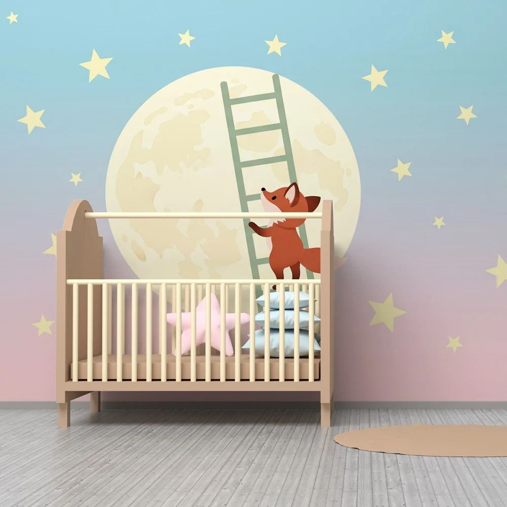 Papel de parede crianç | Raposa exploradora em um céu estrelado
