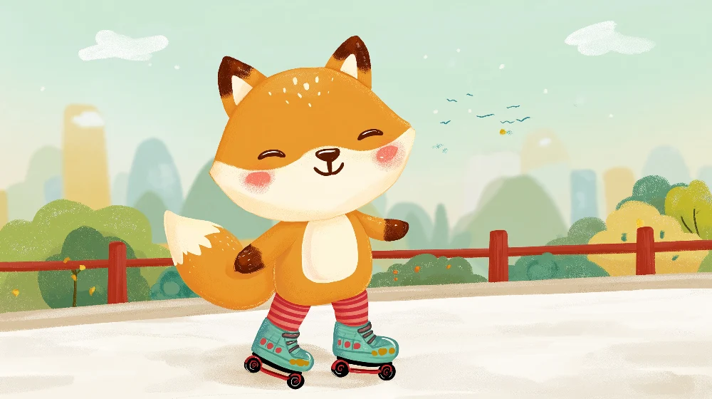 Papel de parede crianç | Raposa feliz andar de patins num parque