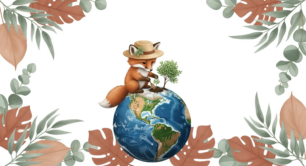 Papel de parede crianç | Raposa fofa plantando uma árvore na Terra