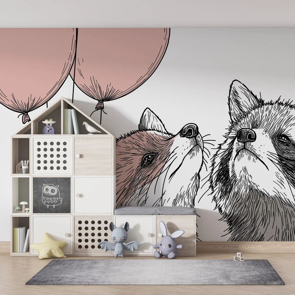 Papel de parede crianç | Raposa e guaxinim festivos