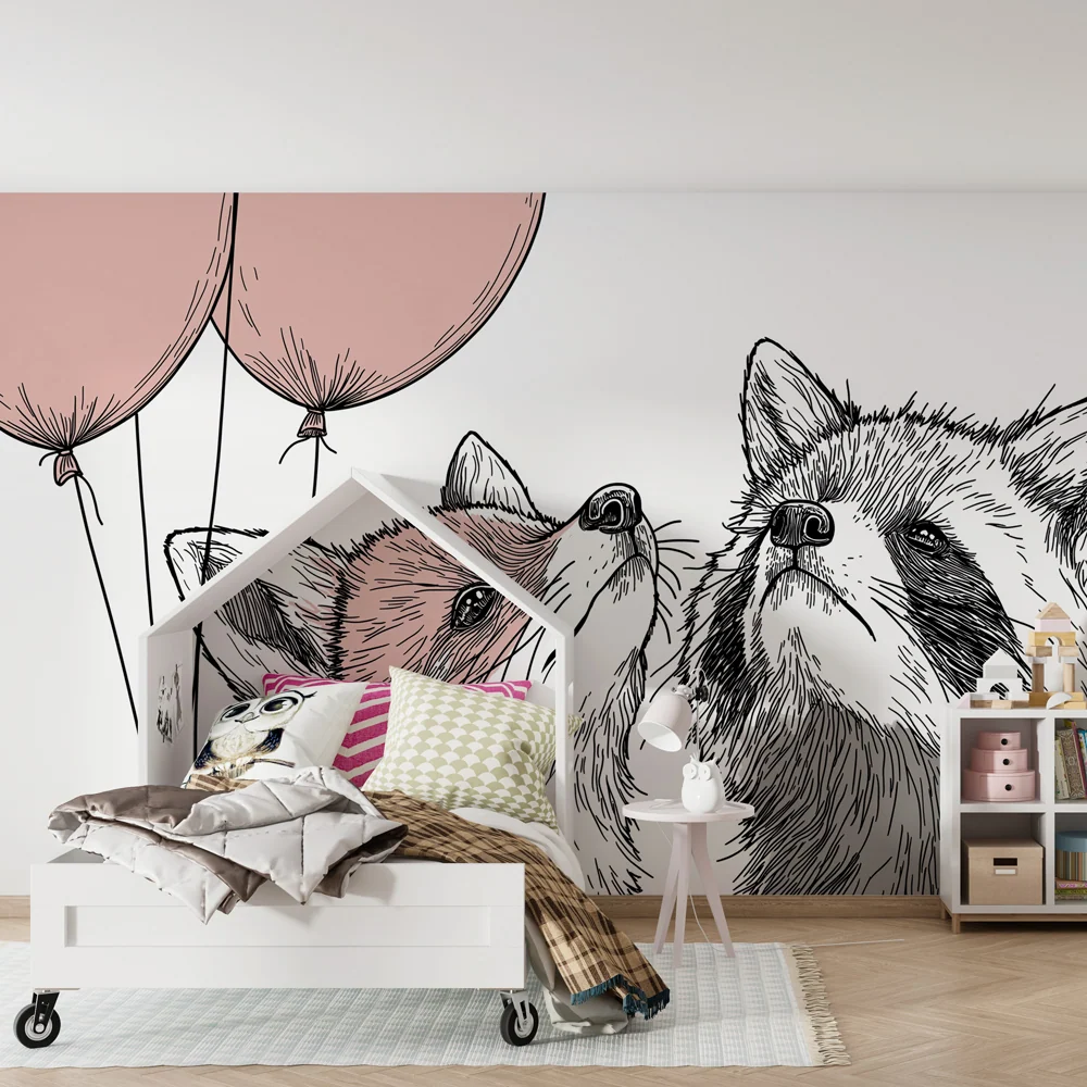 Papel de parede crianç | Raposa e guaxinim festivos