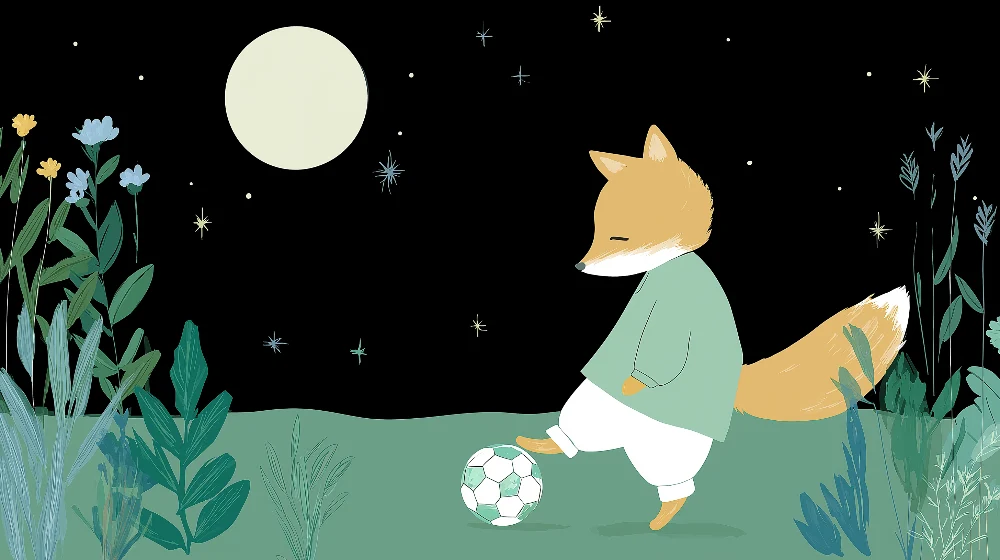 Papel de parede crianç | Raposa jogador de futebol sob lua