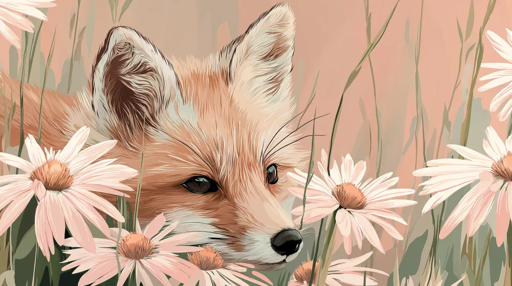 Papel de parede crianç | Raposa num campo de flores