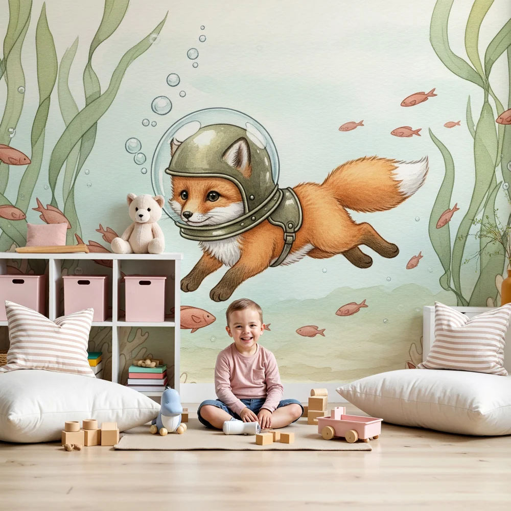 Papel de parede crianç | Raposa submarina exploradora