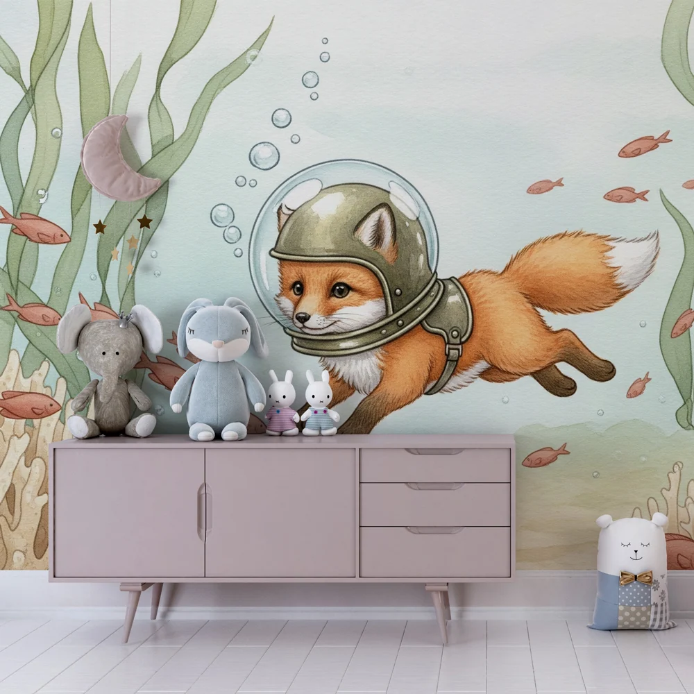 Papel de parede crianç | Raposa submarina exploradora