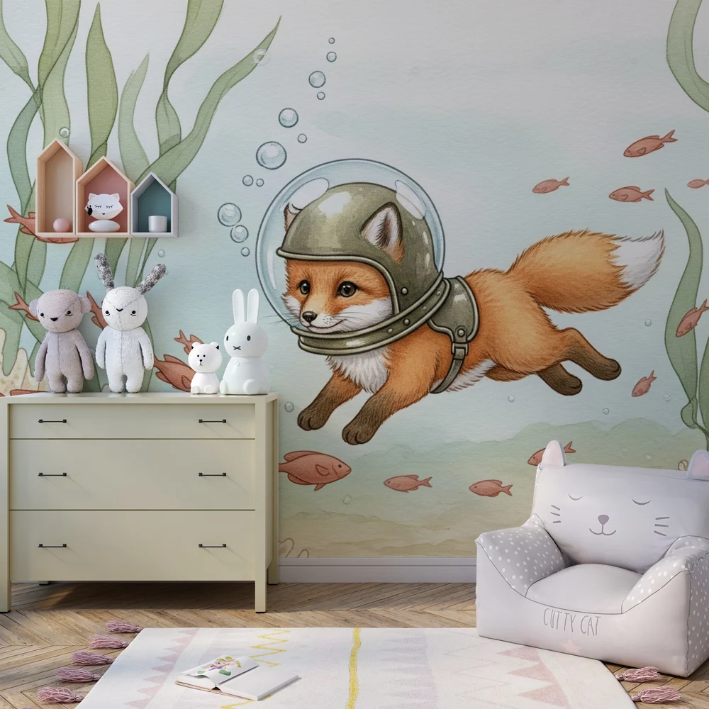Papel de parede crianç | Raposa submarina exploradora