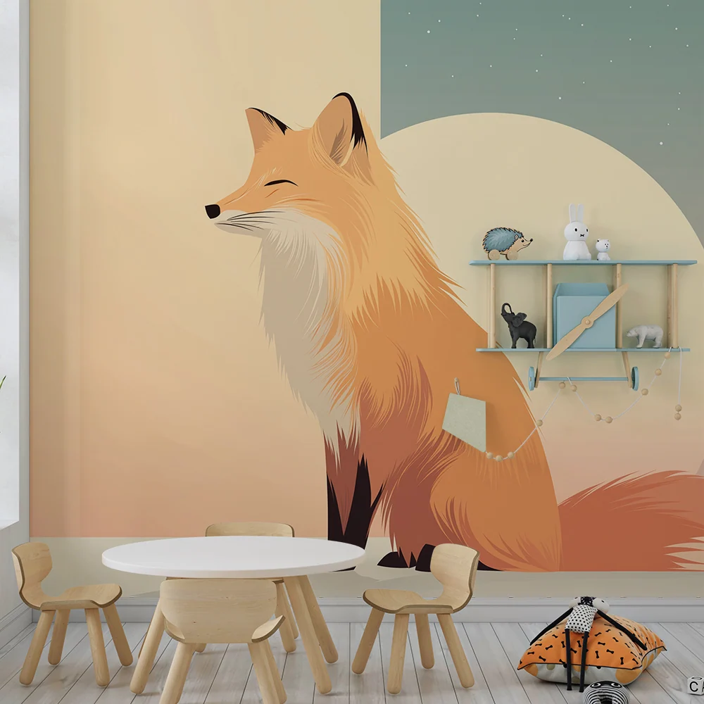 Papel de parede crianç | Raposa tranquila sob um céu estrelado
