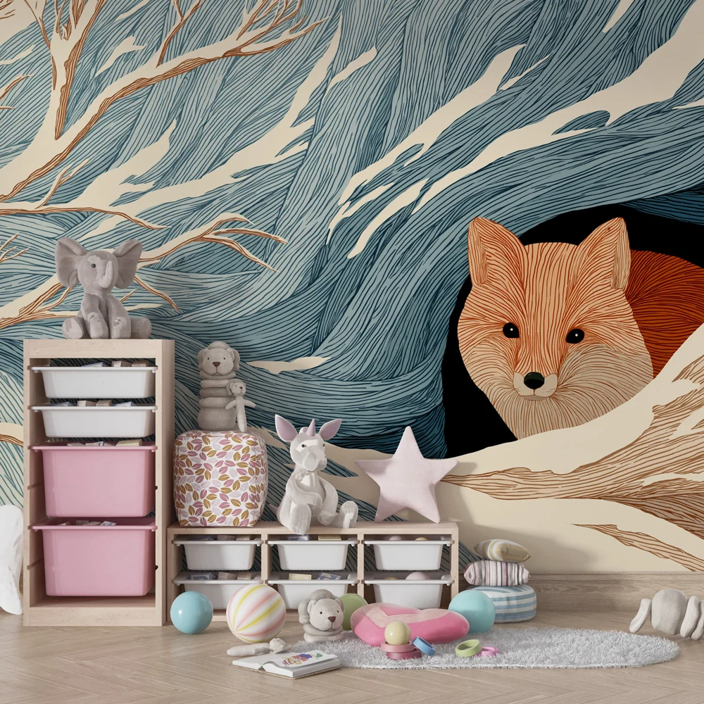 Papel de parede crianç | Raposa em uma paisagem de inverno