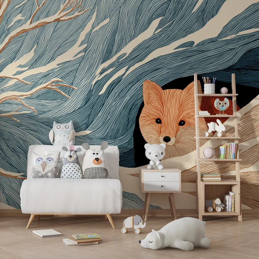 Papel de parede crianç | Raposa em uma paisagem de inverno