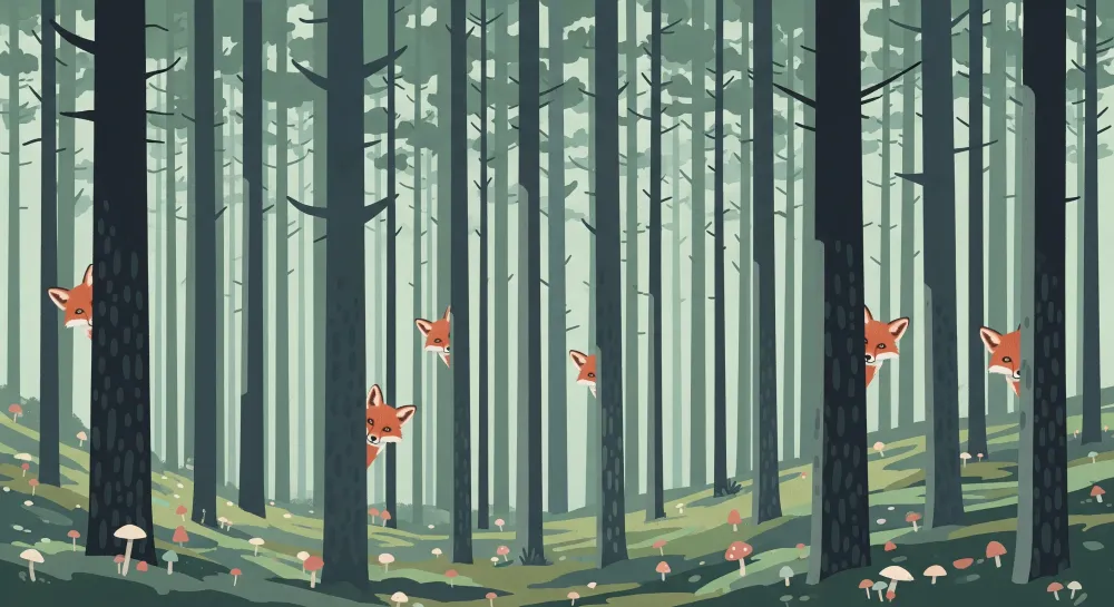 Papel de parede crianç | Raposas travessas numa floresta encantada