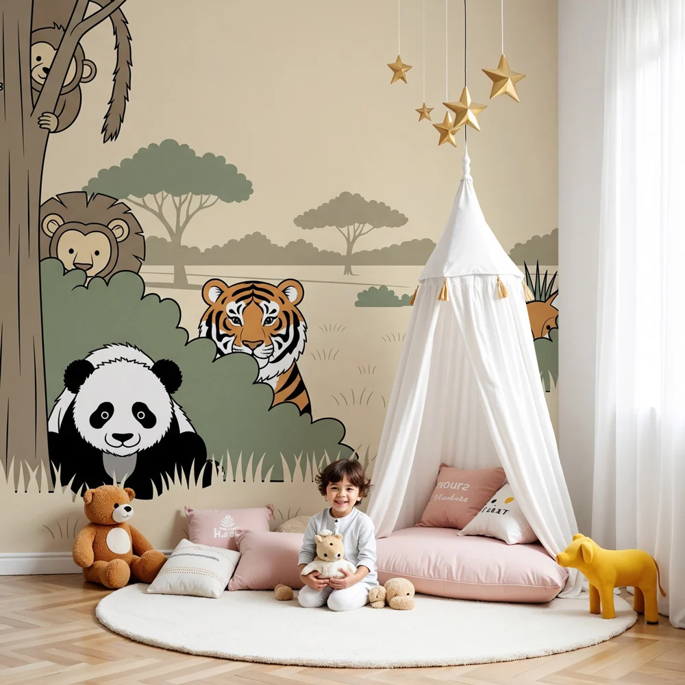 Papel de parede crianç | Safari divertido com animais