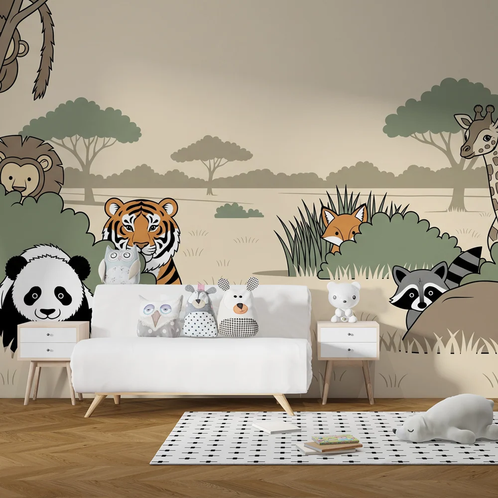 Papel de parede crianç | Safari divertido com animais