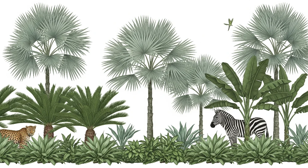 Papel de parede crianç | Selva com leopardo e zebra