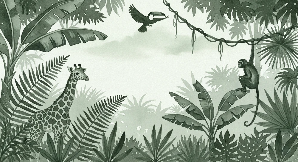 Papel de parede crianç | Selva exuberante com animais