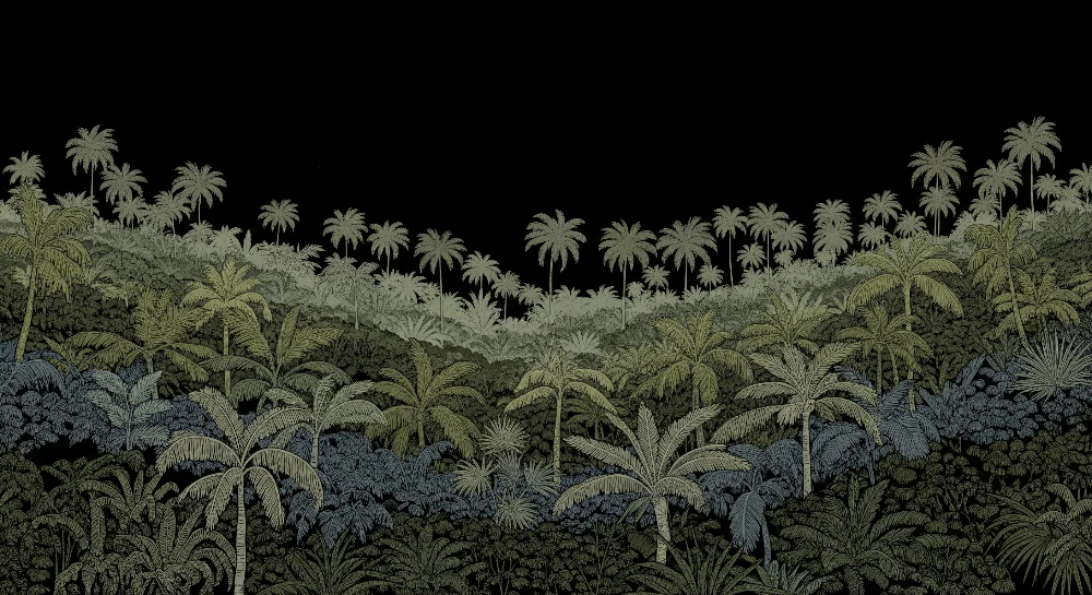 Papel de parede crianç | Selva tropical com palmeiras em fundo preto