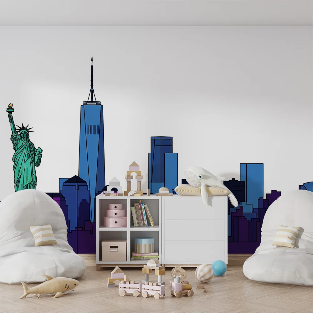 Papel de parede crianç | Skyline de Nova Iorque com Estátua da Liberdade
