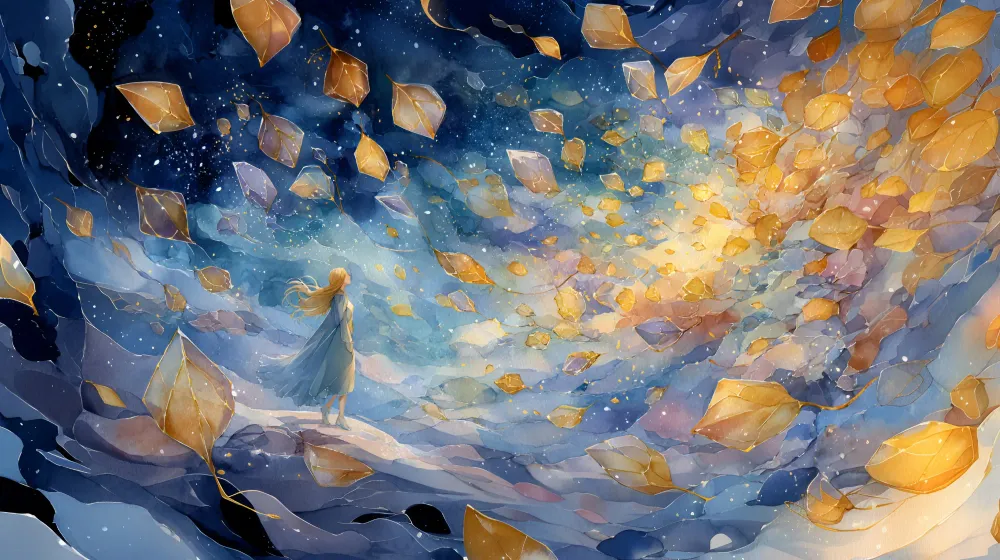 Papel de parede crianç | Sonho iluminado e folhas douradas