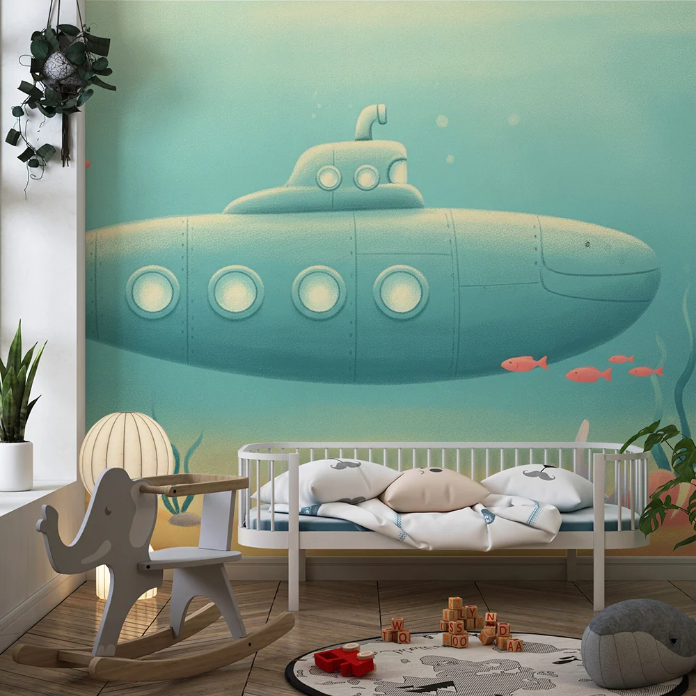 Papel de parede crianç | Submarino explorador no fundo do oceano