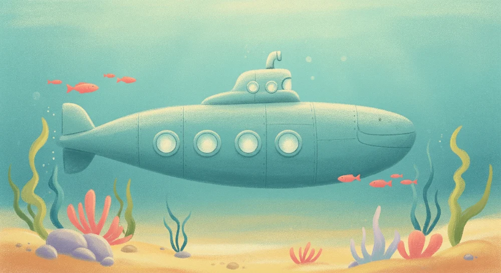 Papel de parede crianç | Submarino explorador no fundo do oceano