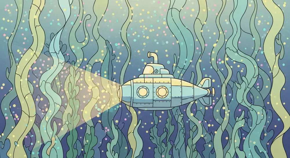 Papel de parede crianç | Submarino explorando as profundezas marinhas
