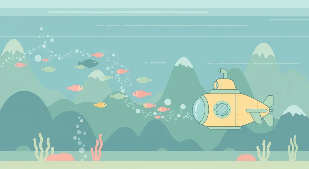 Papel de parede crianç | Submarino e peixes coloridos num universo aquático