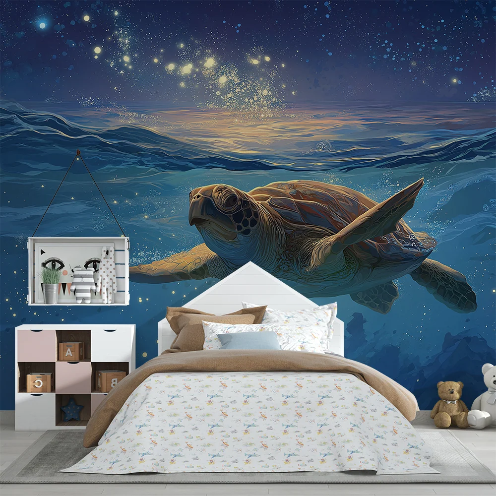 Papel de parede crianç | Tartaruga marinha nadando sob as estrelas