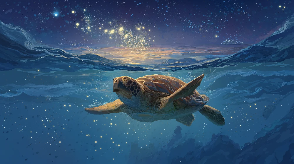 Papel de parede crianç | Tartaruga marinha nadando sob as estrelas