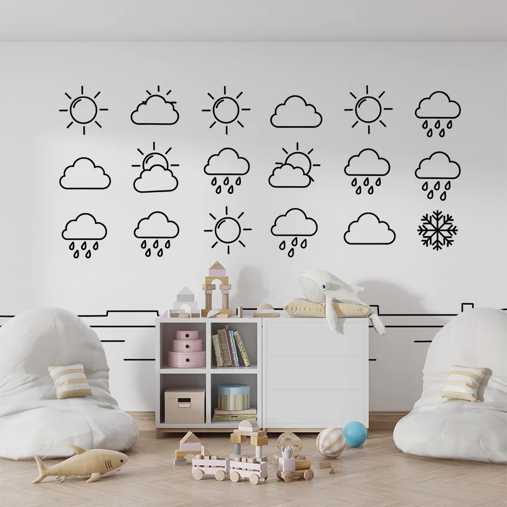 Papel de parede crianç | Tempo divertido com sol, nuvens e chuva