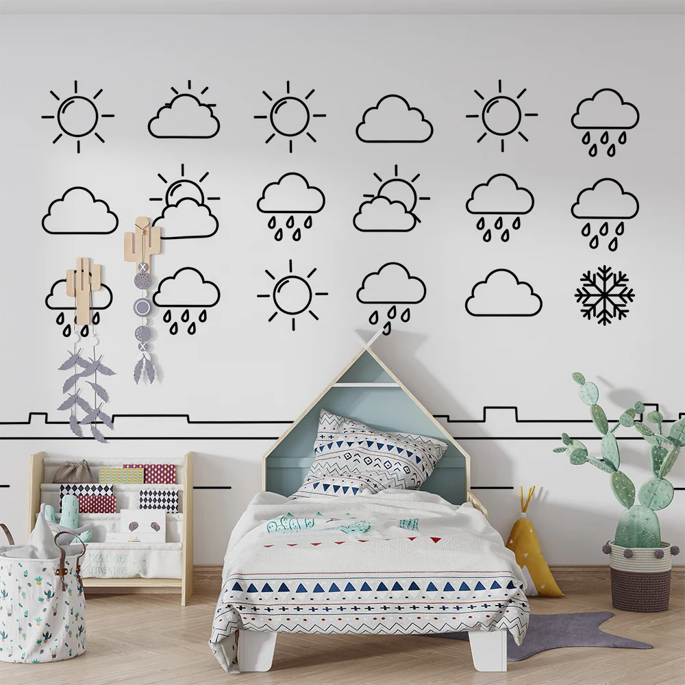 Papel de parede crianç | Tempo divertido com sol, nuvens e chuva