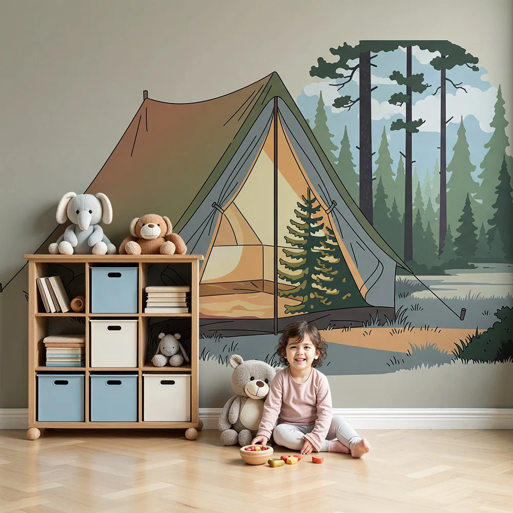 Papel de parede crianç | Tenda de acampamento numa floresta tranquila