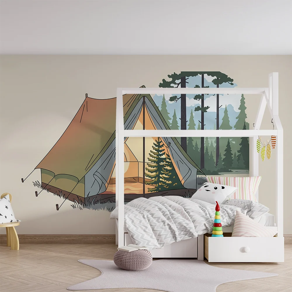 Papel de parede crianç | Tenda de acampamento numa floresta tranquila