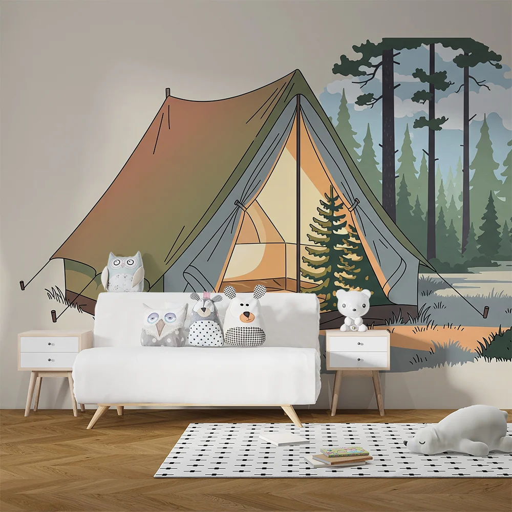 Papel de parede crianç | Tenda de acampamento numa floresta tranquila