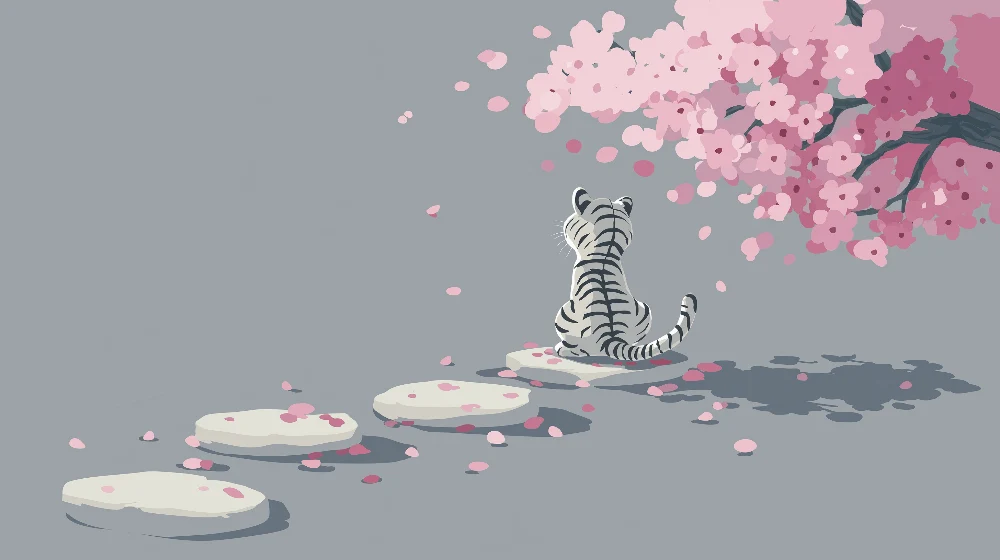 Papel de parede crianç | Tigre branco sob uma cerejeira em flor