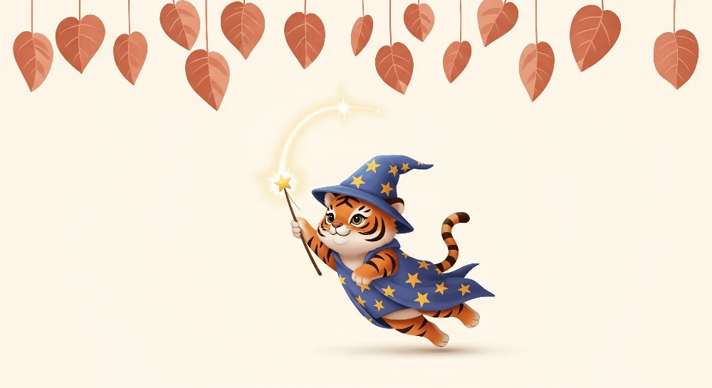 Papel de parede crianç | Tigre mágico em traje de feiticeiro com estrelas