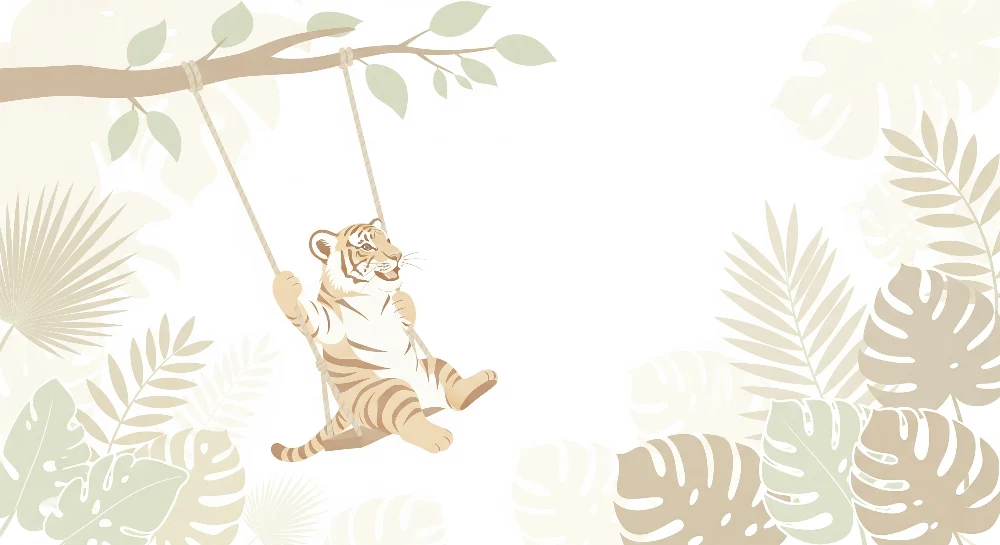 Papel de parede crianç | Tigre travesso num baloiço