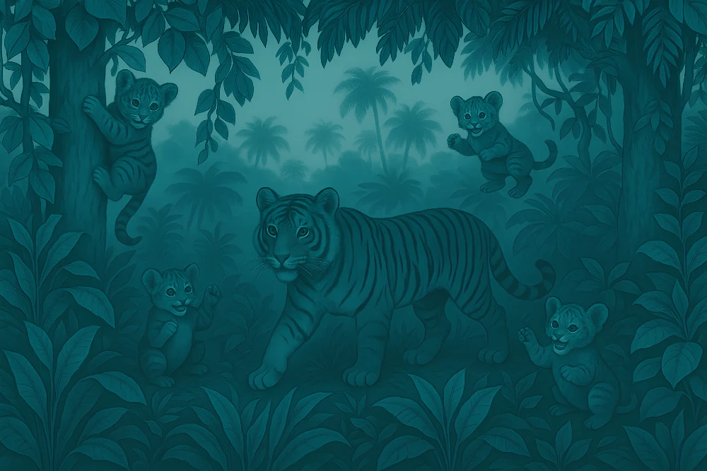 Papel de parede crianç | Tigres e bebês tigres na selva