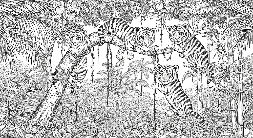 Papel de parede crianç | Tigres travessos brincar na selva