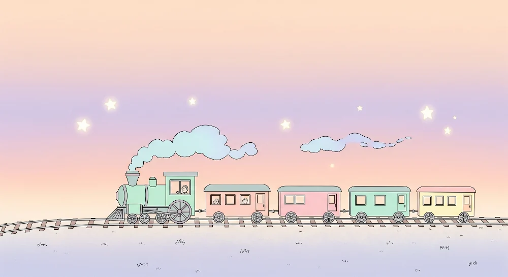 Papel de parede crianç | Trem pastel sob um céu estrelado