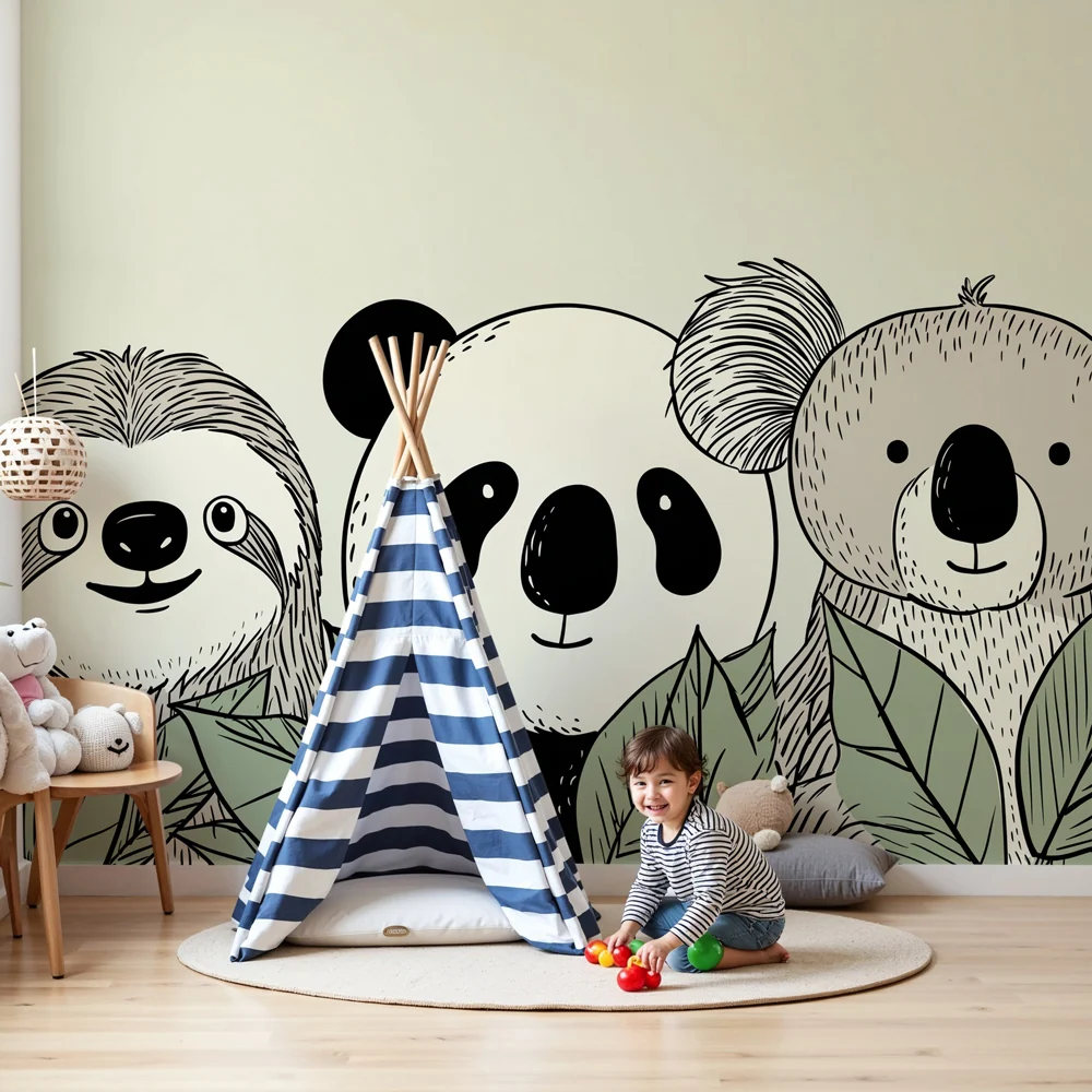 Papel de parede crianç | Três adoráveis animais na selva