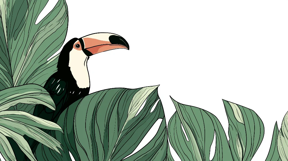 Papel de parede crianç | Tucano e folhagem luxuriante