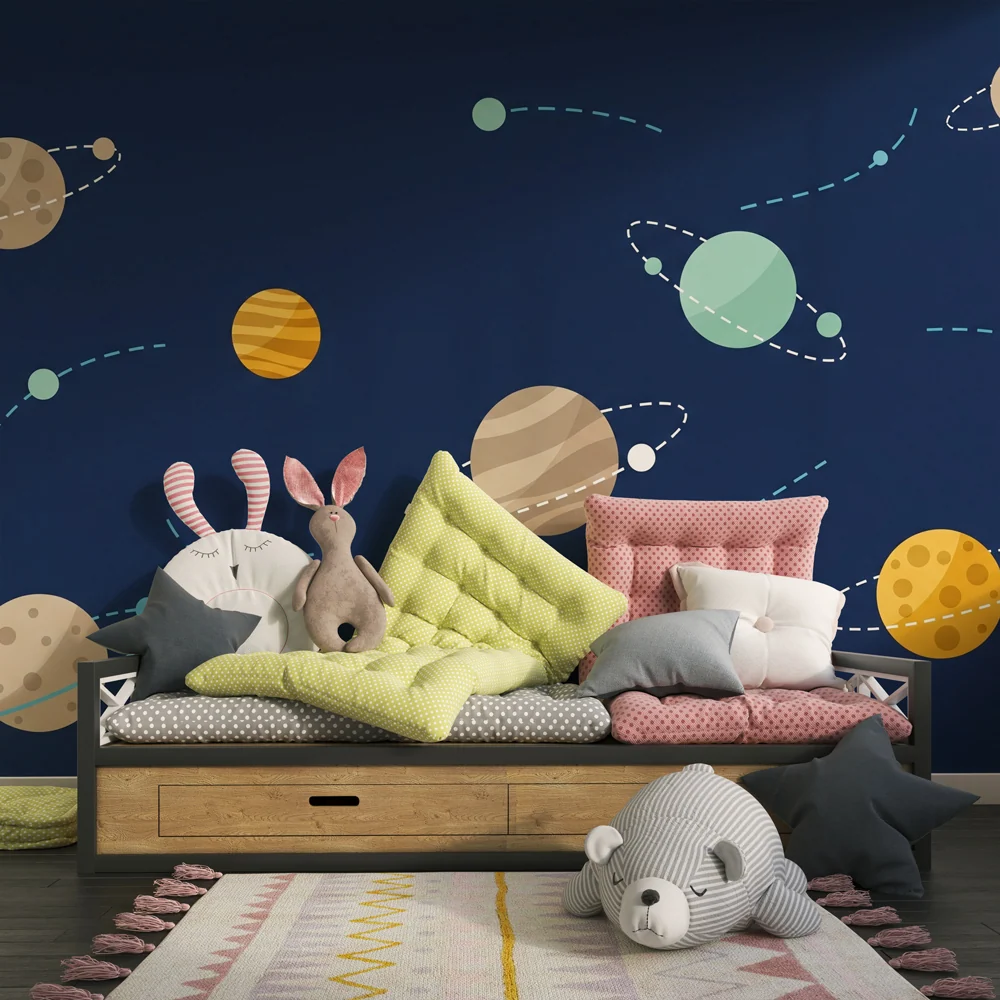 Papel de parede crianç | Universo astral com planetas coloridos