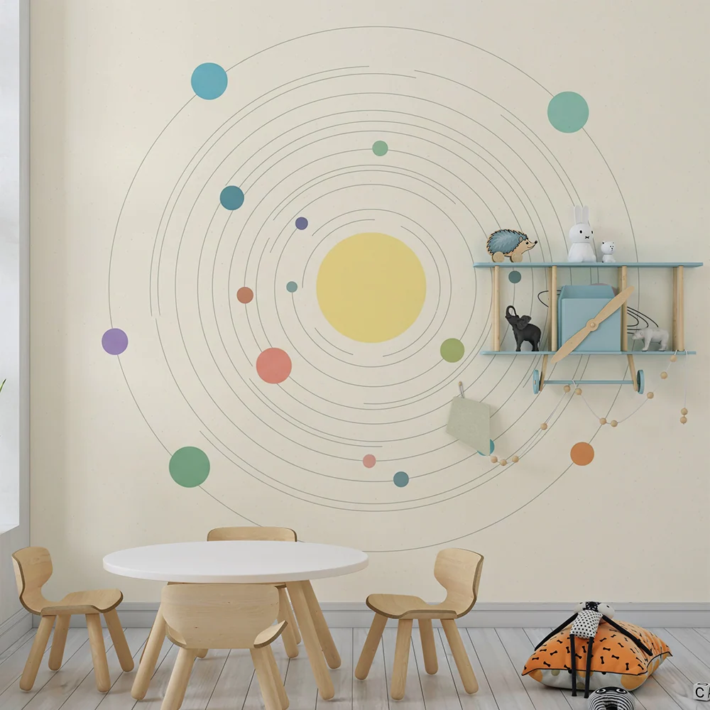 Papel de parede crianç | Universo colorido com planetas e órbitas